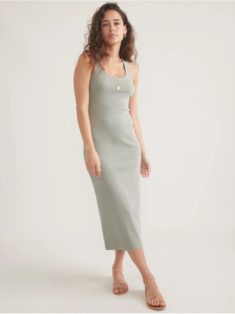 Marine Layer Lexi Rib Sun-In Dress Sage Green Midi Summer - Size XL Cotton Modal